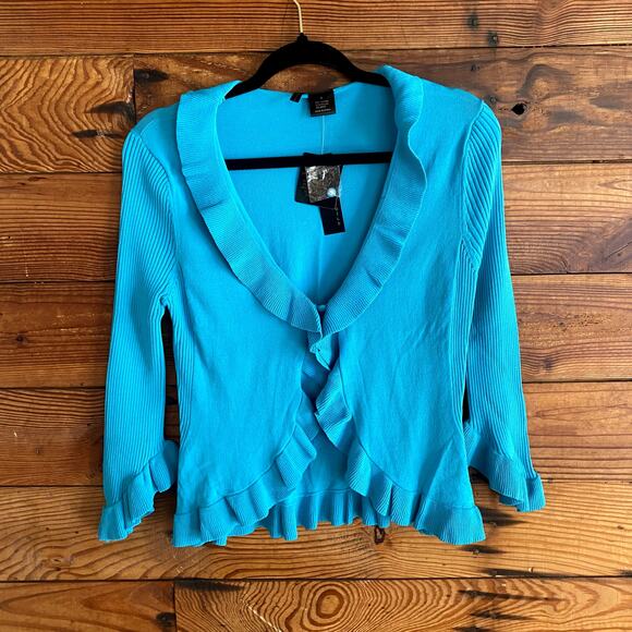 NWT Etoile blue ruffle open front cardigan - Picture 1 of 5